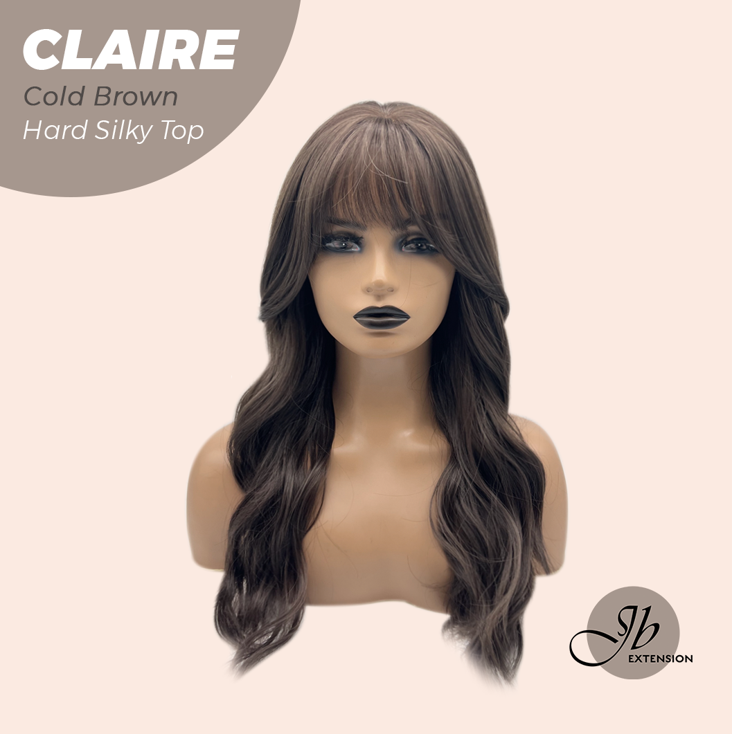 JBEXTENSION 22 Inches Scalpiana Cold Brown 3.5X4 Hard Silky Top Natural Scalp Effect Women Wig with Bangs CLAIRE SILKY TOP - COLD BROWN