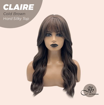 JBEXTENSION 22 Inches Scalpiana Cold Brown 3.5X4 Hard Silky Top Natural Scalp Effect Women Wig with Bangs CLAIRE SILKY TOP - COLD BROWN