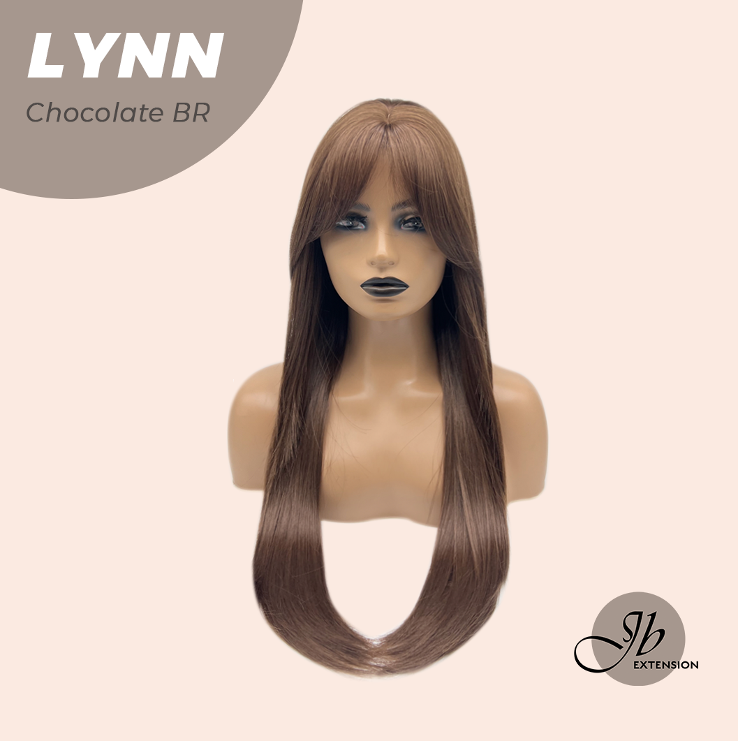JBEXTENSION 28 Inches Long Straight Chocolate Brown Wig with Bangs LYNN CHOCOLATE BROWN