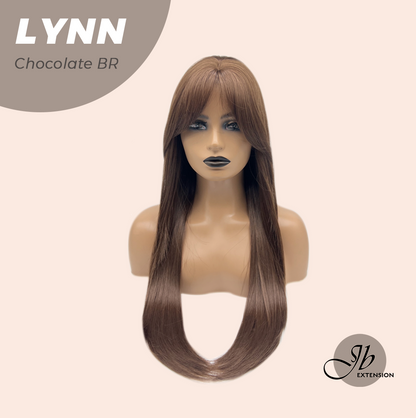 JBEXTENSION 28 Inches Long Straight Chocolate Brown Wig with Bangs LYNN CHOCOLATE BROWN