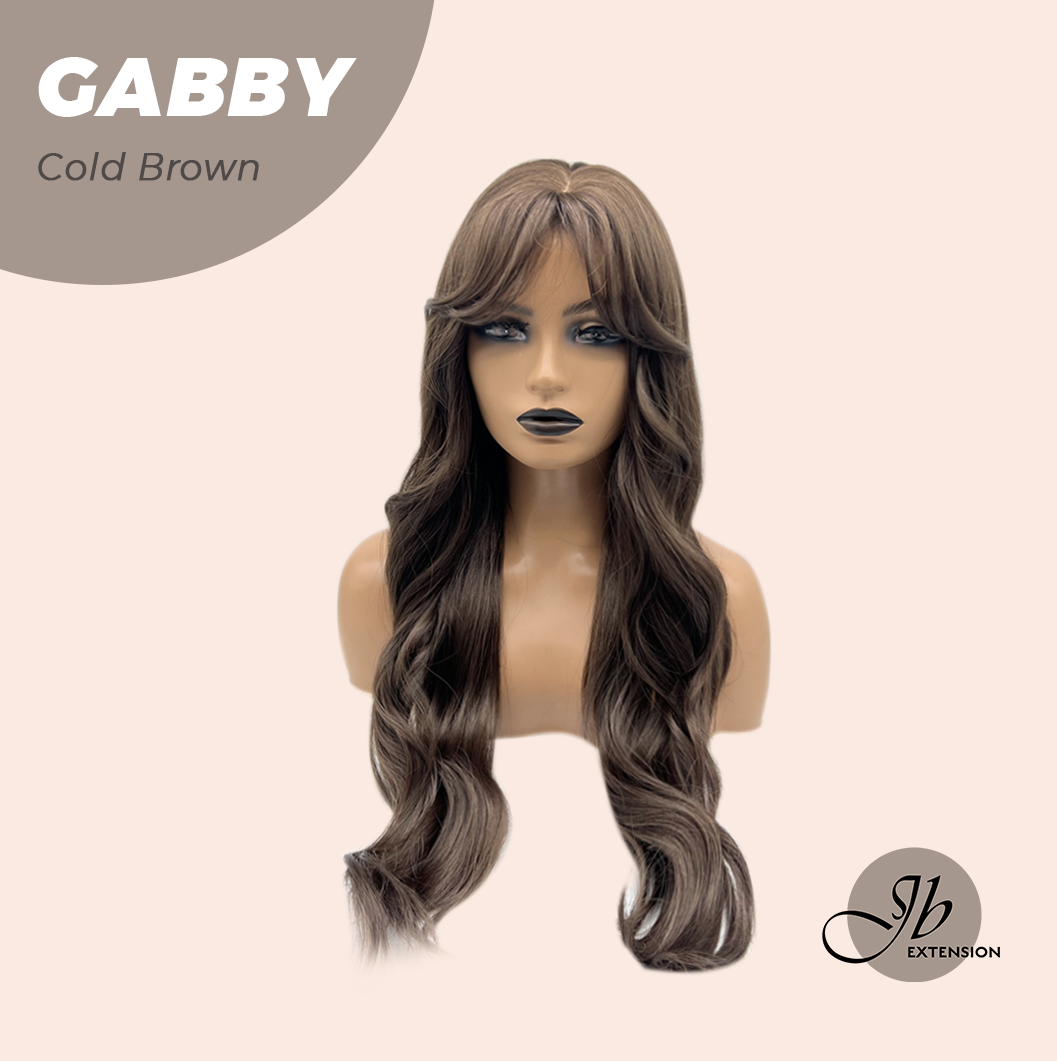 JBEXTENSION 27 Inches Long Curly Cold Brown Wig With Bangs GABBY COLD BROWN