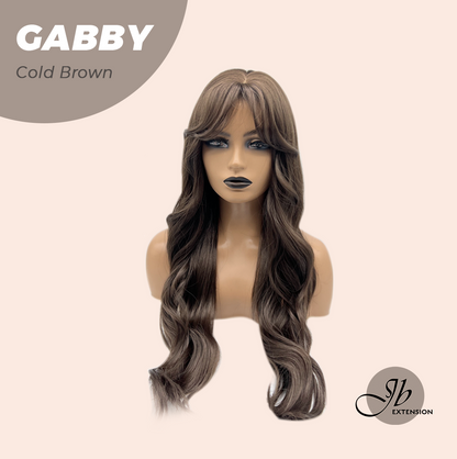 JBEXTENSION 27 Inches Long Curly Cold Brown Wig With Bangs GABBY COLD BROWN