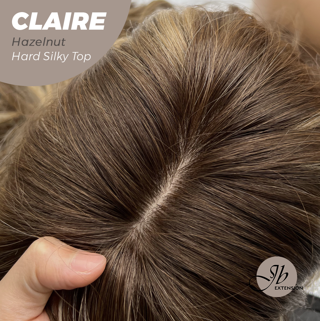 HOT OF SEASON -22 Inches Scalpiana Hazelnut 3.5X4 Hard Silky Top Natural Scalp Effect Women Wig with Bangs CLAIRE SILKY TOP - HAZELNUT