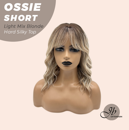 JBEXTENSION 14 Inches Scalpiana Wave Light Mix Blonde 3.5X4 Hard Silky Top Natural Scalp Effect Wig with Bangs OSSIE SHORT - LIGHT MIX BLONDE