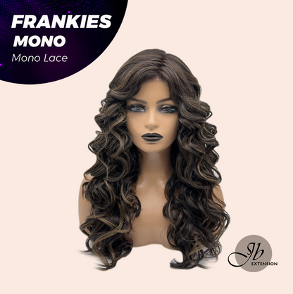 JBEXTENSION FRANKIES MONO Monofilament Handmade Wig 6X5 Full Monofilament Hand Tied Top Wig 19 Inches Dark Brown Highlight Curly Mono Lace Handmade Futura Fiber Glueless Black Sapphire Wig FRANKIES MONO【BENDY EAR TABS】