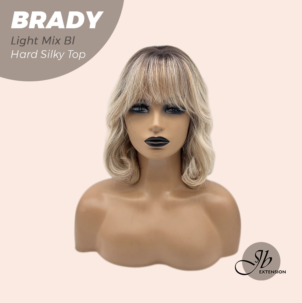 JBEXTENSION 12 Inches Scalpiana Wave Light Mix Blonde 3.5X4 Hard Silky Top Natural Scalp Effect Wig with Bangs BRADY LIGHT MIX BLONDE