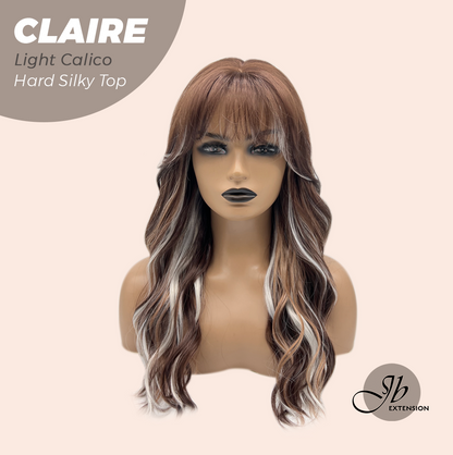 JBEXTENSION 22 Inches Scalpiana Light Calico 3.5X4 Hard Silky Top Natural Scalp Effect Women Wig with Bangs CLAIRE SILKY TOP - LIGHT CALICO