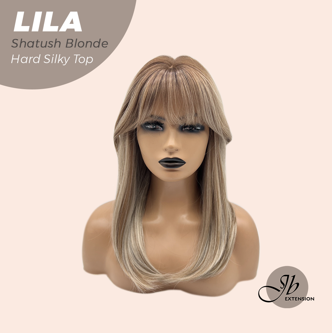 JBEXTENSION 20 Inches Scalpiana Shatush Blonde Wolf Cut 3.5X4 Hard Silky Top Natural Scalp Effect Wig With Bangs LILA SHATUSH BLONDE