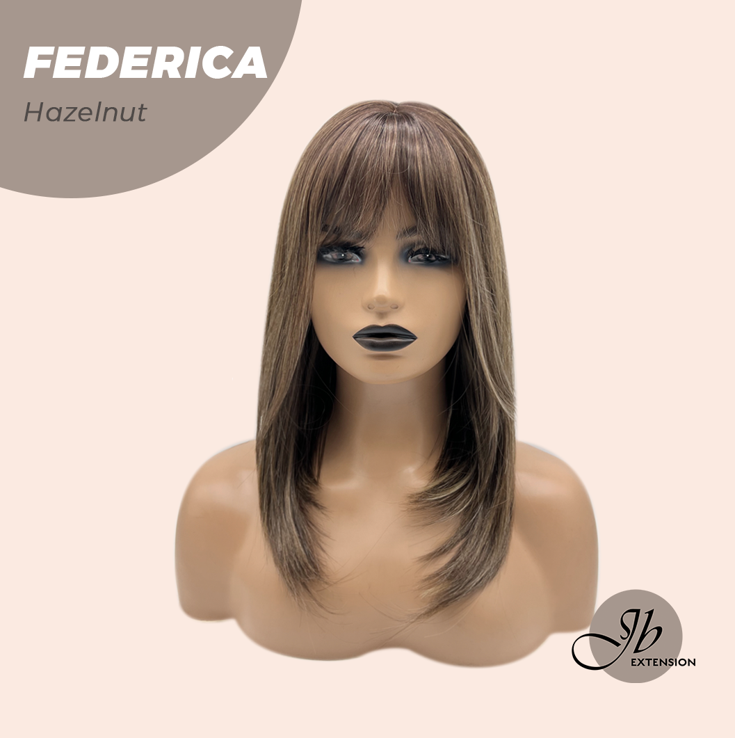 JBEXTENSION 16 Inches Short Bob Cut Hazelnut Wig with Bangs FEDERICA HAZELNUT