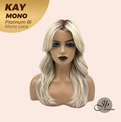 JBEXTENSION KAY MONO Full Monofilament Handmade Full Lace Full Hand Tied Wig 19 Inches Platinum Blonde Mono Lace Handmade Futura Fiber Wig with Anti-slip Silicone Strips Glueless Wig KAY MONO - PLATINUM BLONDE【BENDY EAR TABS】