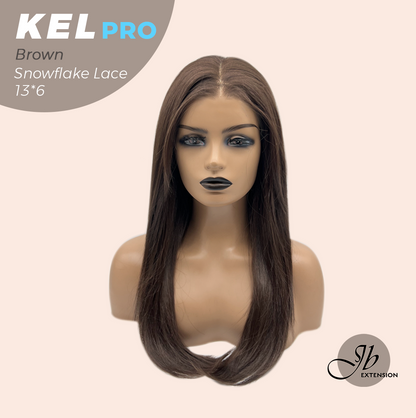 JBEXTENSION 22 Inches Brown Pre-Cut 13X6 Free Part Snowflake Lace Frontlace Glueless Wig KEL PRO - BROWN【BENDY EAR TABS】