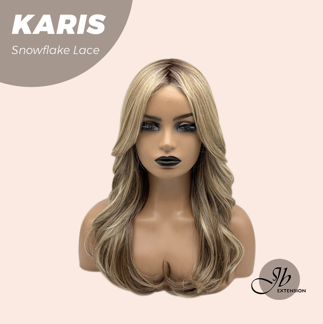 JBEXTENSION 18 Inches Curly Dark Mix Blonde Pre-Cut Arc Snowflake Lace Frontlace Glueless Wig KARIS【BENDY EAR TABS】
