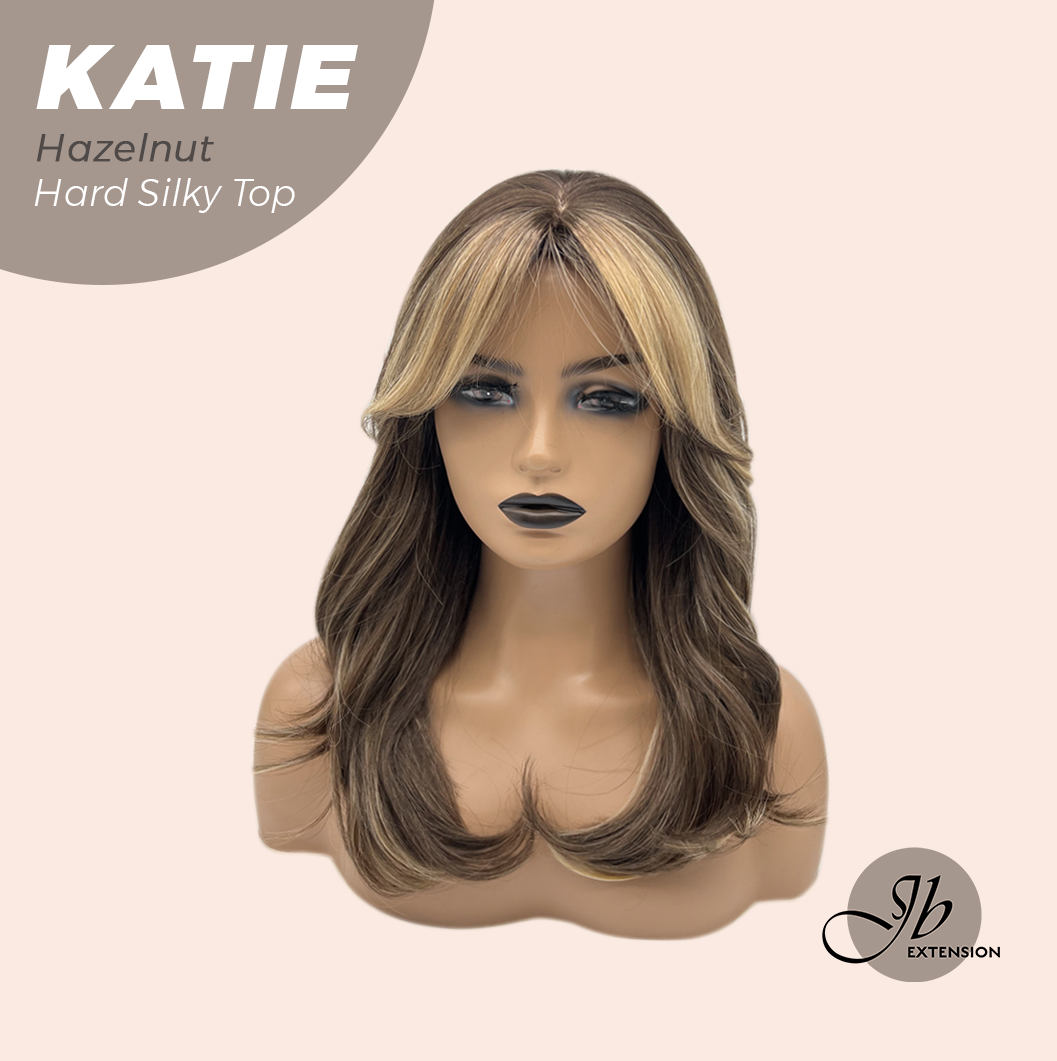 JBEXTENSION 18 Inches Scalpiana Curly Hazelnut 3.5X4 Hard Silky Top Natural Scalp Effect Wig with Bangs KATIE HAZELNUT