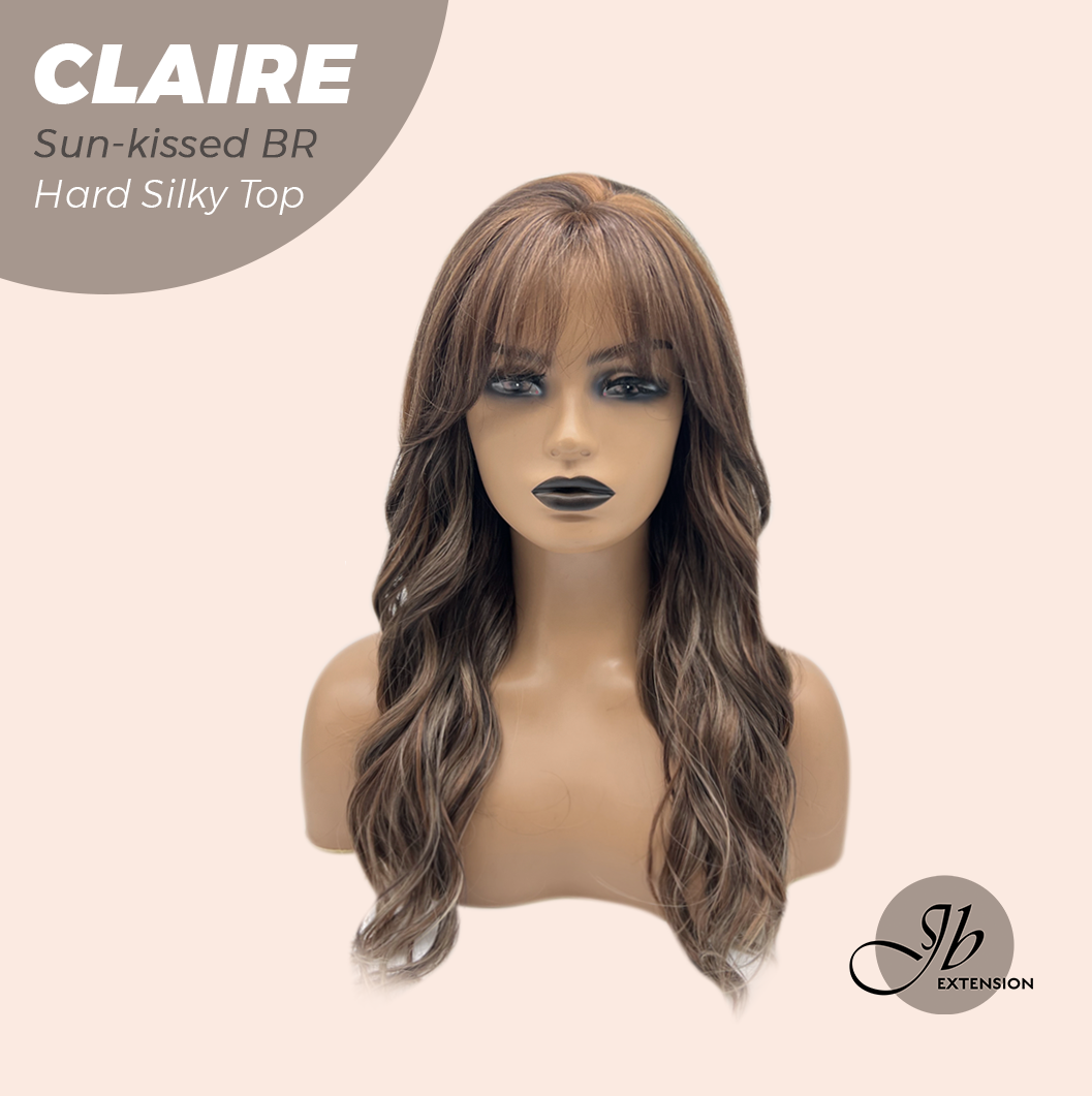 JBEXTENSION 22 Inches Scalpiana Sun-Kissed Brown 3.5X4 Hard Silky Top Natural Scalp Effect Women Wig with Bangs CLAIRE SILKY TOP - SUN KISSED BROWN