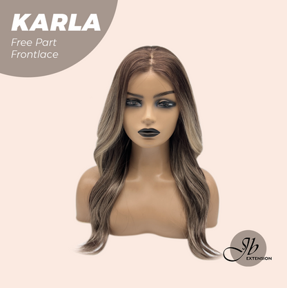 JBEXTENSION 22 Inches Brown Highlight Wave Fiber X, Tangle Less Pre-Cut Free Part Frontlace Glueless Wig KARLA【FIBER X】