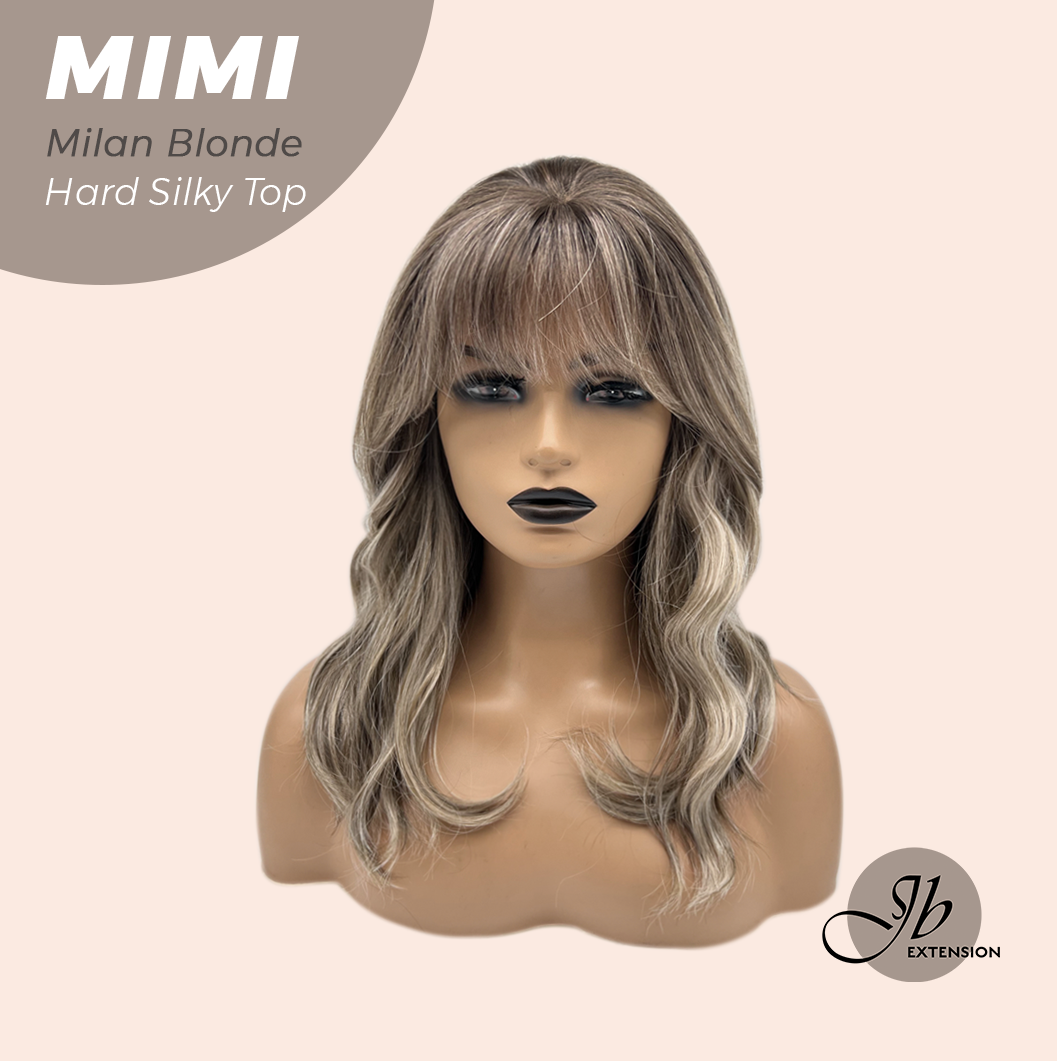 JBEXTENSION 16 Inches Scalpiana 3.5X4 Hard Silky Top Natural Scalp Effect Milan Blonde Body Wave Wig with Bangs Wig MIMI SILK TOP - MILAN BLONDE