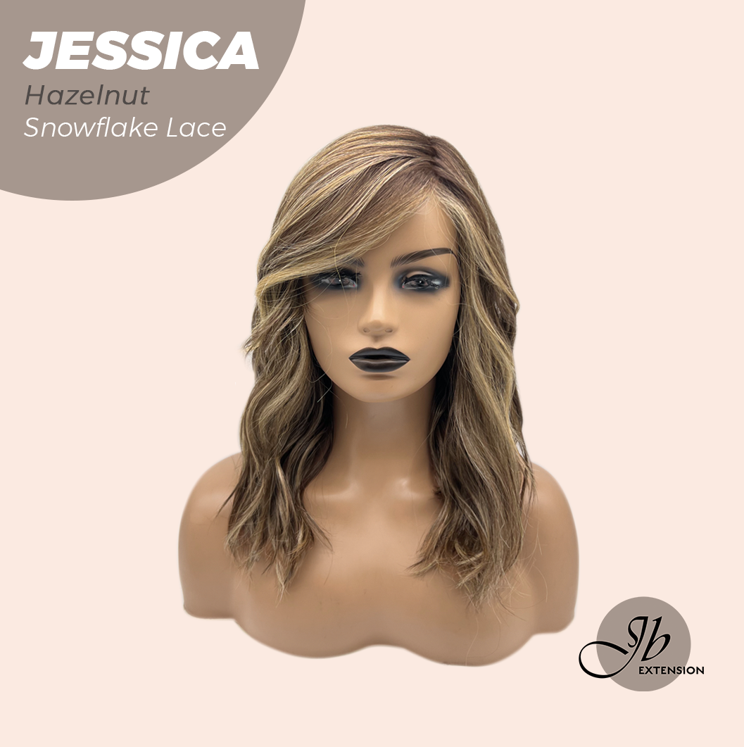 JBEXTENSION 16 Inches Hazelnut Curly Pre-Cut Side Part Snowflake Lace Frontlace Glueless Wig JESSICA HAZELNUT【BENDY EAR TABS】