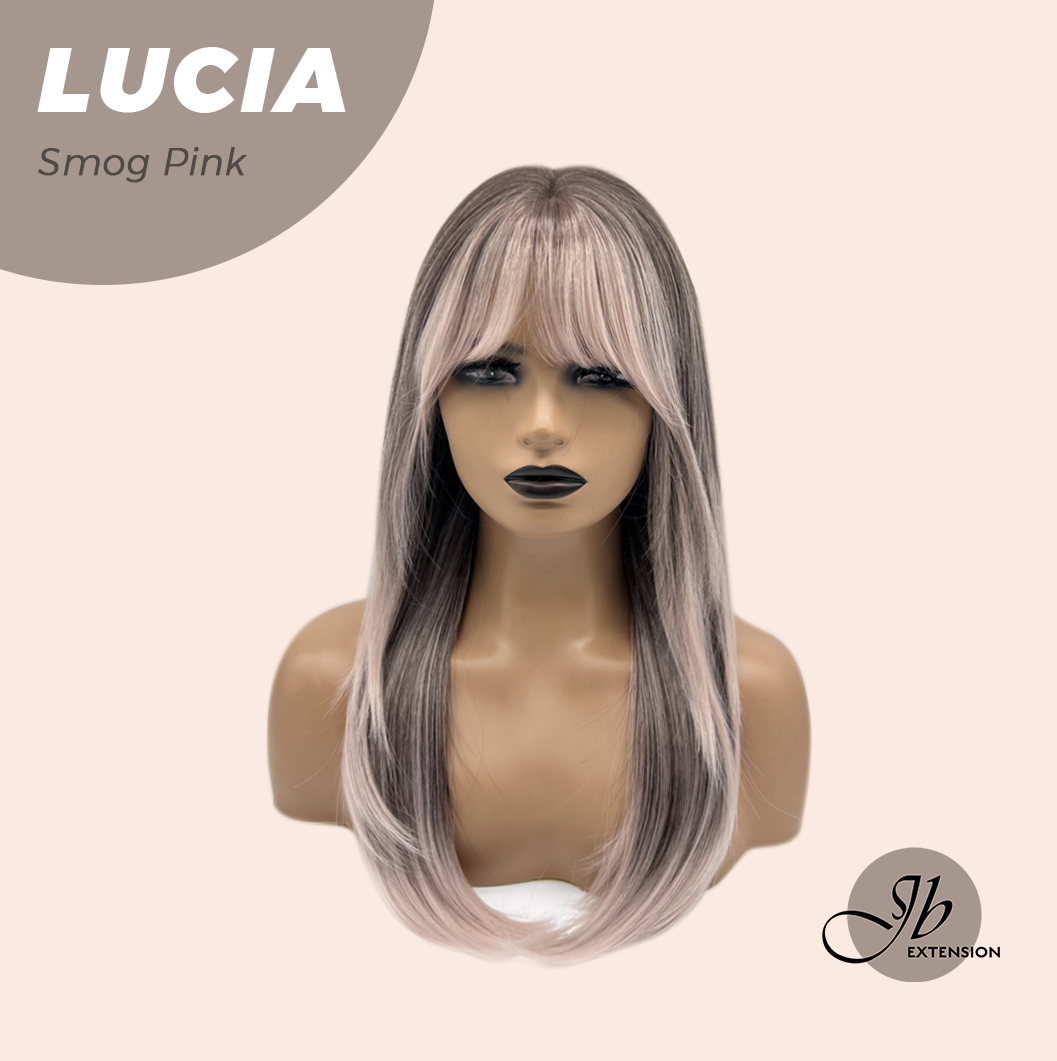 JBEXTENSION 21 Inches Natural Style Smog Pink Wig with Bangs LUCIA SMOG PINK