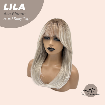 JBEXTENSION 20 Inches Scalpiana Ash Blonde Wolf Cut 3.5X4 Hard Silky Top Natural Scalp Effect Wig with Bangs LILA ASH BLONDE