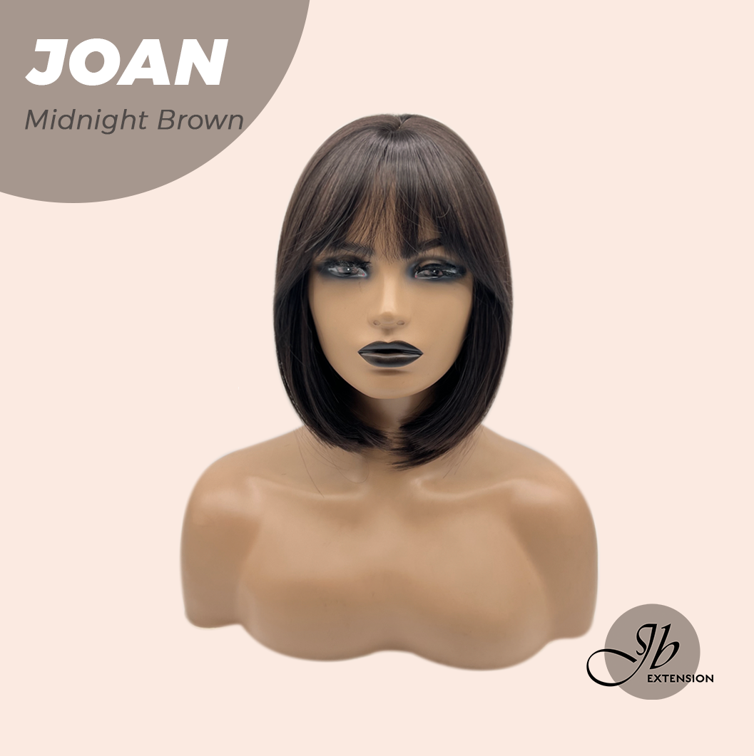 JBEXTENSION 10 Inches Bob Cut Midnight Brown(Black/Brown) Wig with Bangs JOAN MIDNIGHT BROWN