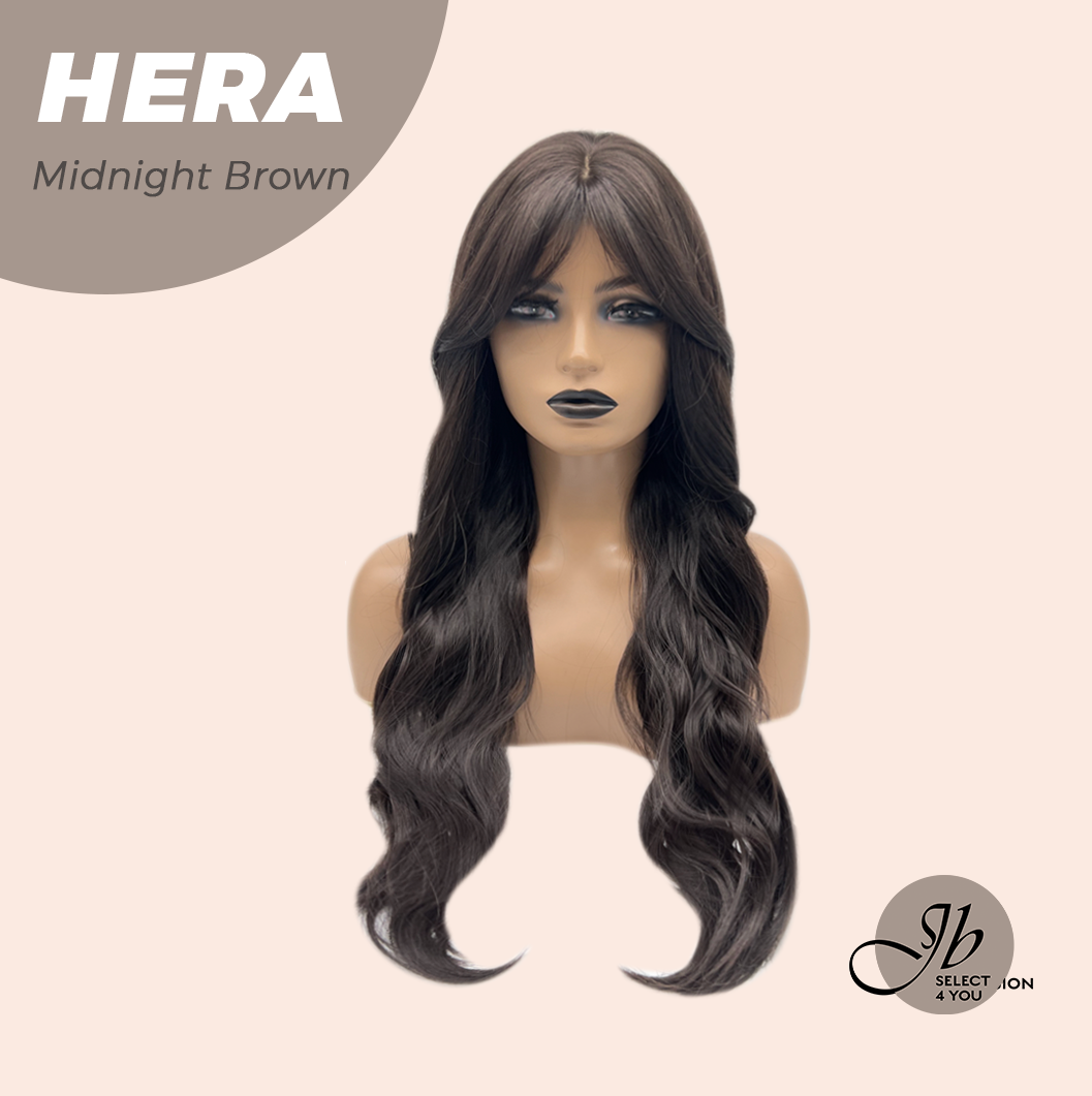 JBEXTENSION 28 Inches Long Wave Midnight Brown(Black/Brown) Wig with Bangs HERA MIDNIGHT BROWN