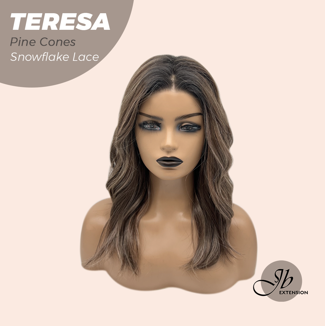 JBEXTENSION 18 Inches Pine Cones Pre-Cut Snowflake Lace Frontlace Glueless Wig TERESA PINE CONES【PERMATEASE】【BENDY EAR TABS】- M/L