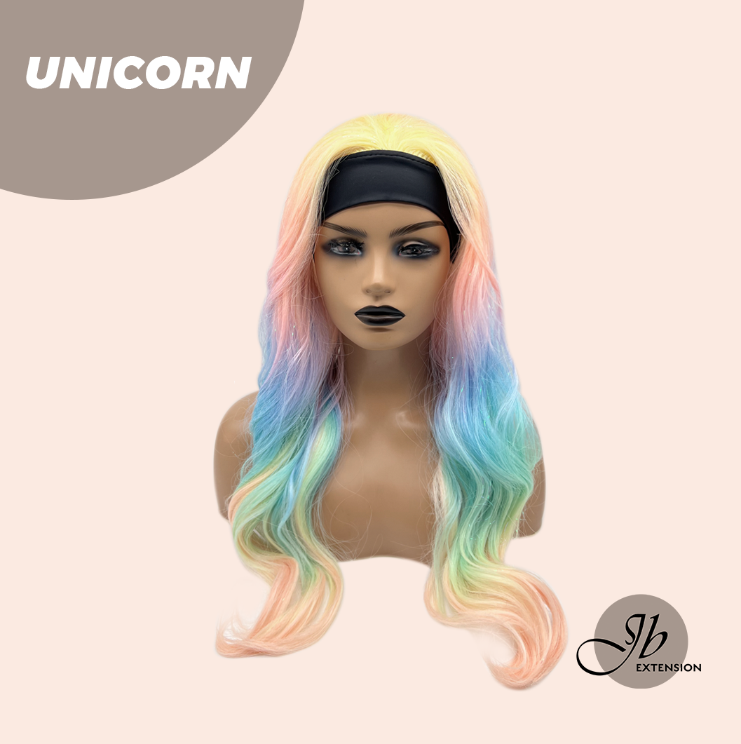 [FINAL SALE] JBEXTENSION 26 Inches Curly Rainbow Color with Tinsel Halloween Style Headband Wig UNICORN