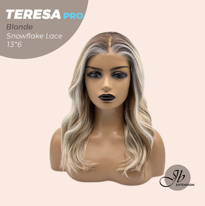 JBEXTENSION 18 Inches Blonde Pre-Cut 13X6 Free Part Snowflake Lace Frontlace Glueless Wig TERESA PRO - BLONDE【BENDY EAR TABS】