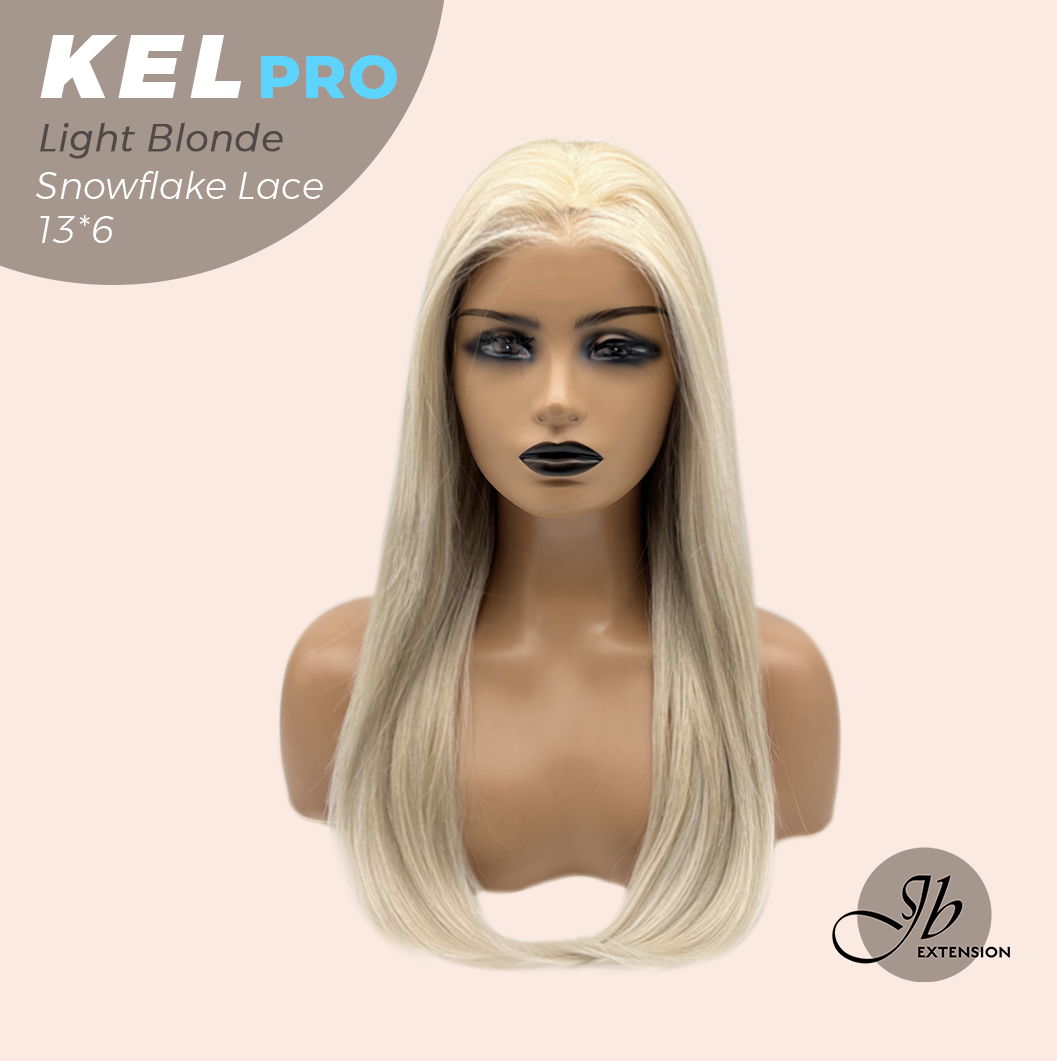 JBEXTENSION 22 Inches Light Blonde Pre-Cut 13X6 Free Part Snowflake Lace Frontlace Glueless Wig KEL PRO - LIGHT BLONDE【BENDY EAR TABS】