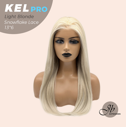 JBEXTENSION 22 Inches Light Blonde Pre-Cut 13X6 Free Part Snowflake Lace Frontlace Glueless Wig KEL PRO - LIGHT BLONDE【BENDY EAR TABS】