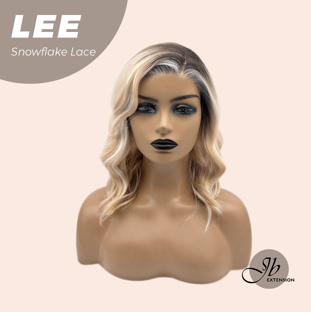 JBEXTENSION 14 Inches Wave Light Peach Pre-Cut Side Part Snowflake Lace Frontlace Glueless Wig LEE【BENDY EAR TABS】