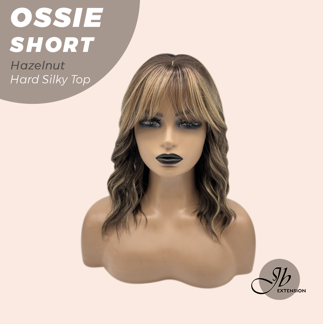 JBEXTENSION 14 Inches Scalpiana Wave Hazelnut 3.5X4 Hard Silky Top Natural Scalp Effect Wig with Bangs OSSIE SHORT - HAZELNUT