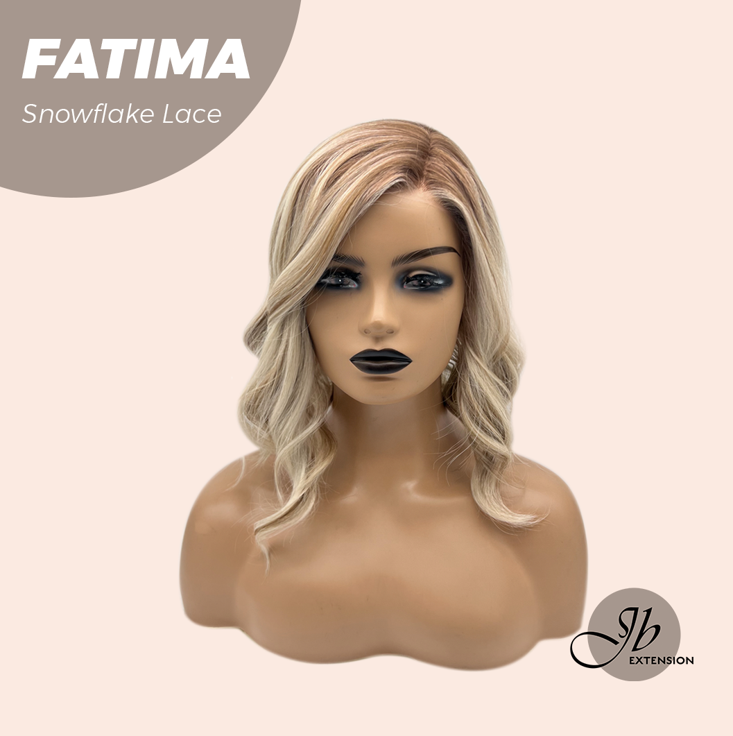 JBEXTENSION 12 Inches Blonde Curly Pre-Cut Side Part Snowflake Lace Frontlace Glueless Wig FATIMA SNOWFLAKE【BENDY EAR TABS】- M/L