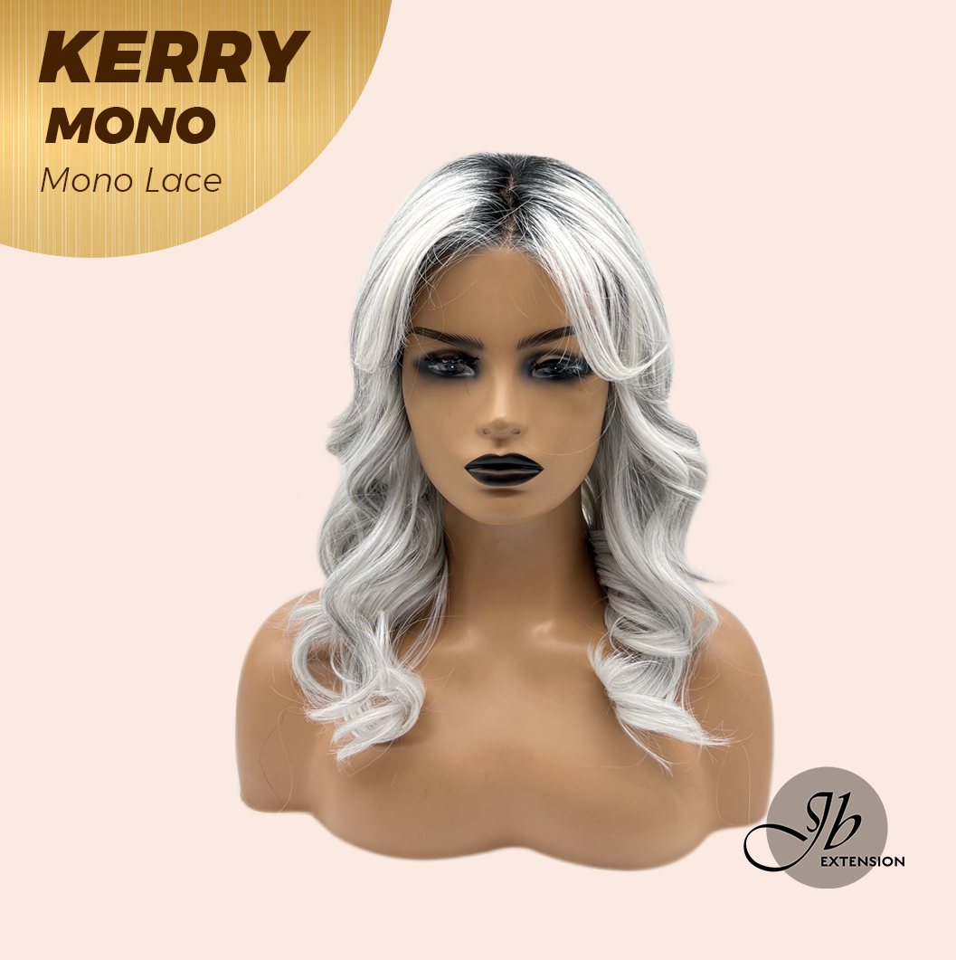 [FINAL SALE] JBEXTENSION KERRY MONO Monofilament Handmade Wig 6X5 Full Monofilament Hand Tied Top Wig 18 Inches Grey with Dark Root Mono Lace Wig With Anti-slip Silicone Strips Glueless Wig KERRY MONO【BENDY EAR TABS】