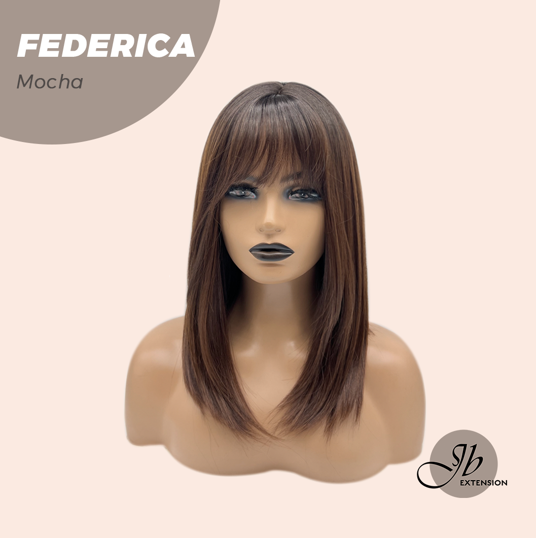 JBEXTENSION 16 Inches Short Bob Cut Mocha Wig with Bangs FEDERICA MOCHA