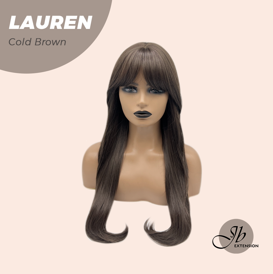 JBEXTENSION 27 Inches Long Cold Brown Wig with Bangs LAUREN COLD BROWN