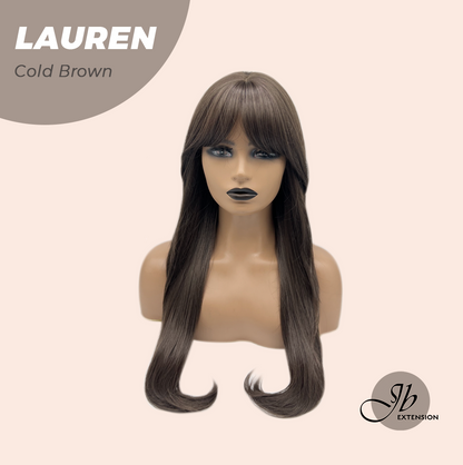 JBEXTENSION 27 Inches Long Cold Brown Wig with Bangs LAUREN COLD BROWN