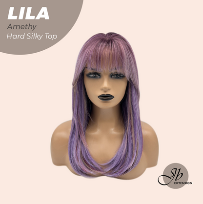 JBEXTENSION 20 Inches Scalpiana Amethy Wolf Cut 3.5X4 Hard Silky Top Natural Scalp Effect Wig With Bangs LILA AMETHY