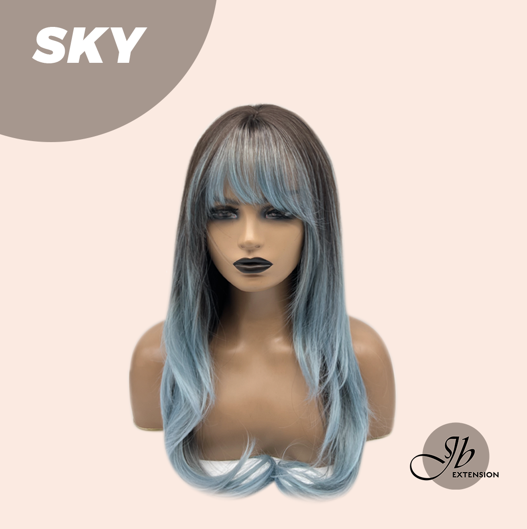 JBEXTENSION 24 Inches Long Light Blue Wig with Bangs SKY