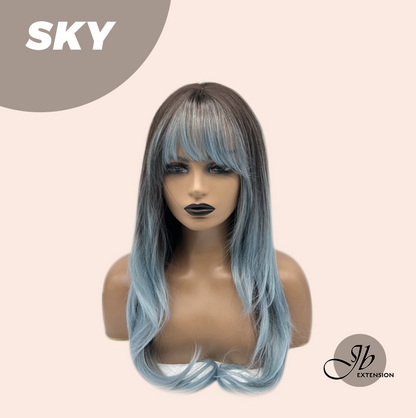 JBEXTENSION 24 Inches Long Light Blue Wig with Bangs SKY