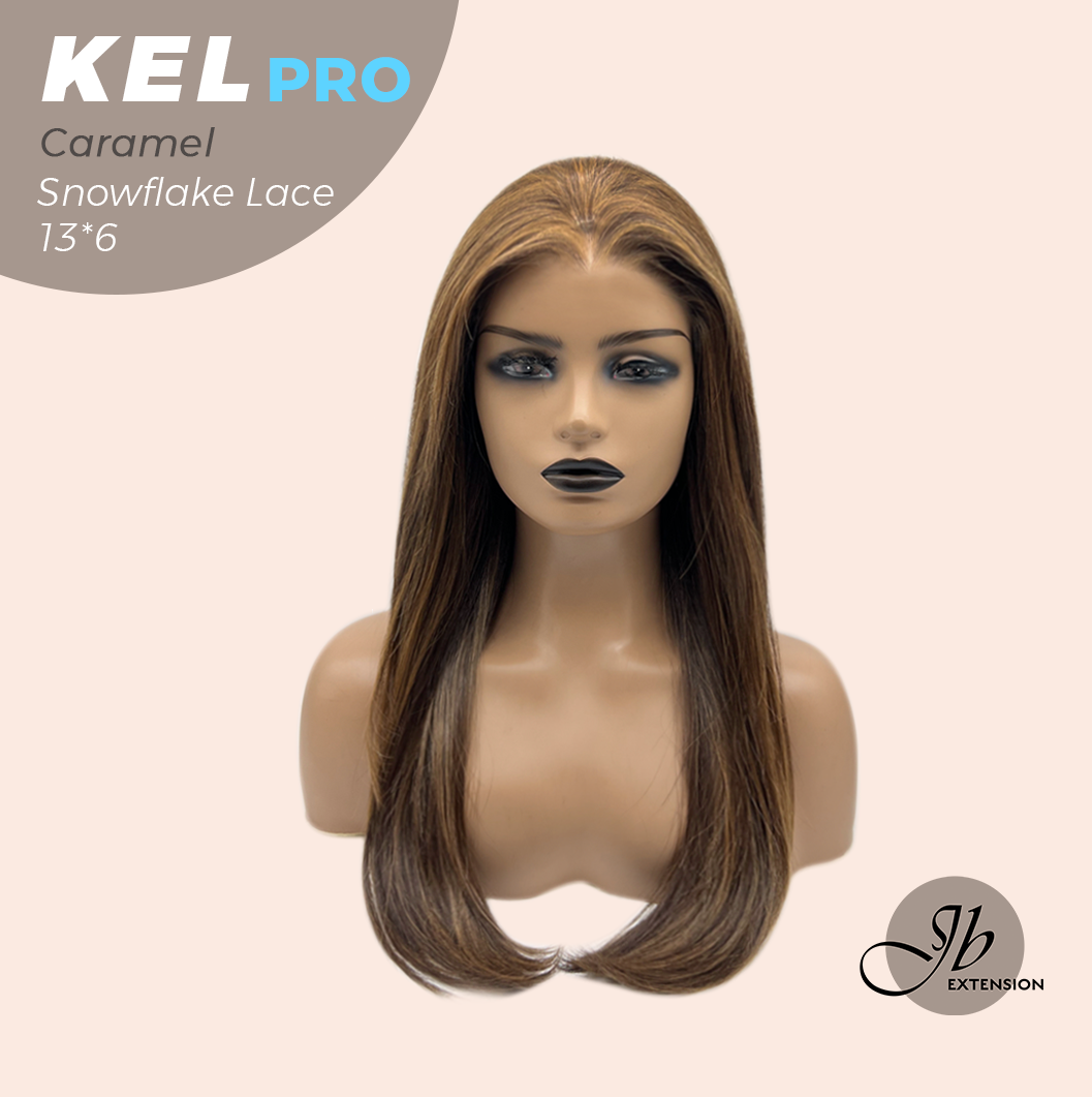 JBEXTENSION 22 Inches Caramel Pre-Cut 13X6 Free Part Snowflake Lace Frontlace Glueless Wig KEL PRO - CARAMEL【BENDY EAR TABS】
