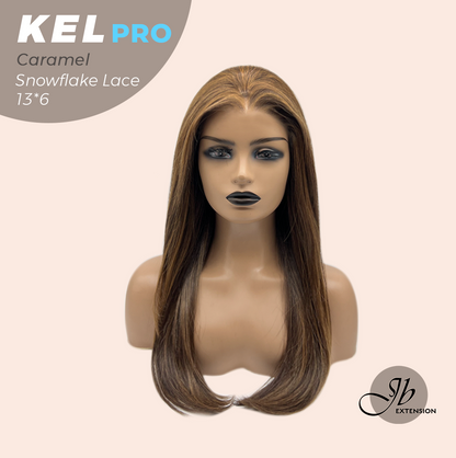 JBEXTENSION 22 Inches Caramel Pre-Cut 13X6 Free Part Snowflake Lace Frontlace Glueless Wig KEL PRO - CARAMEL【BENDY EAR TABS】
