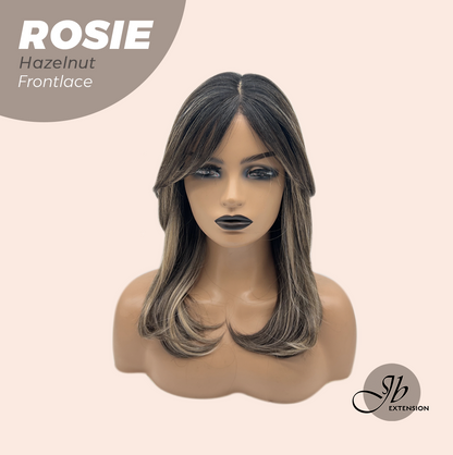 JBEXTENSION 16 Inches Hazelnut Curly Women Pre-Cut Frontlace Glueless Wig with Bangs ROSIE HAZELNUT