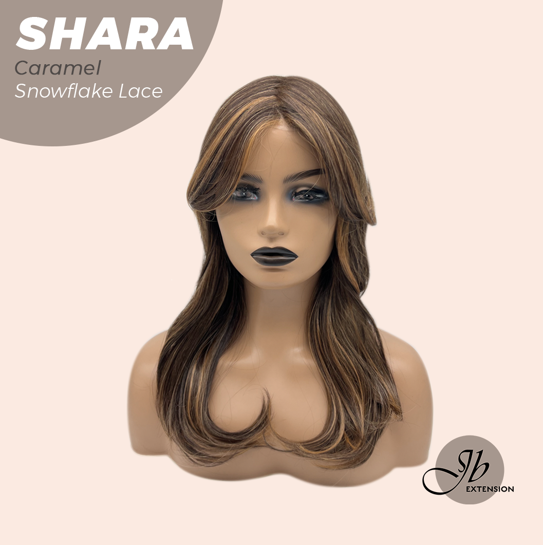 JBEXTENSION 17 Inches Curly Caramel Pre-Cut Arc Snowflake Lace Frontlace Glueless Wig SHARA CARAMEL【BENDY EAR TABS】