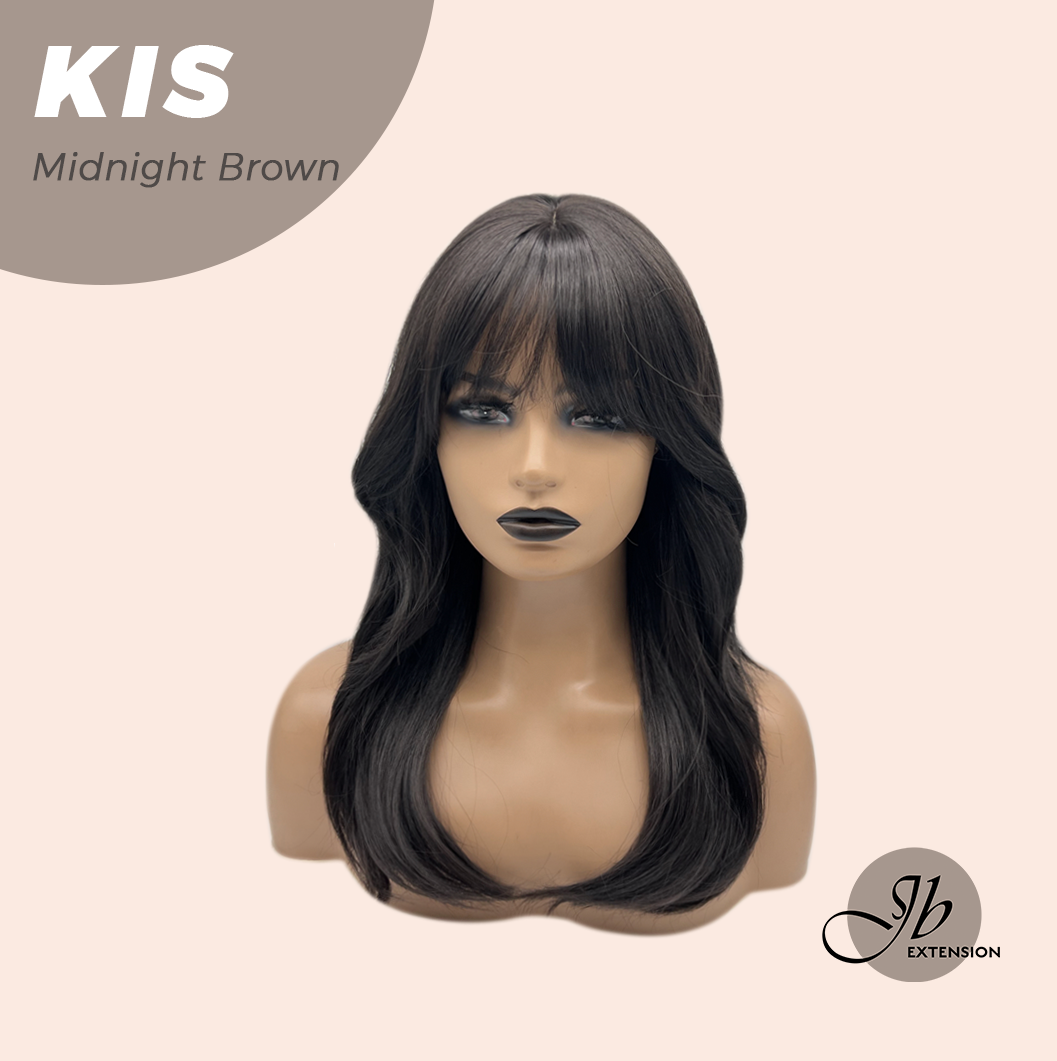 JBEXTENSION 20 Inches Wave Midnight Brown(Black/Brown) Wig with Bangs KIS MIDNIGHT BROWN
