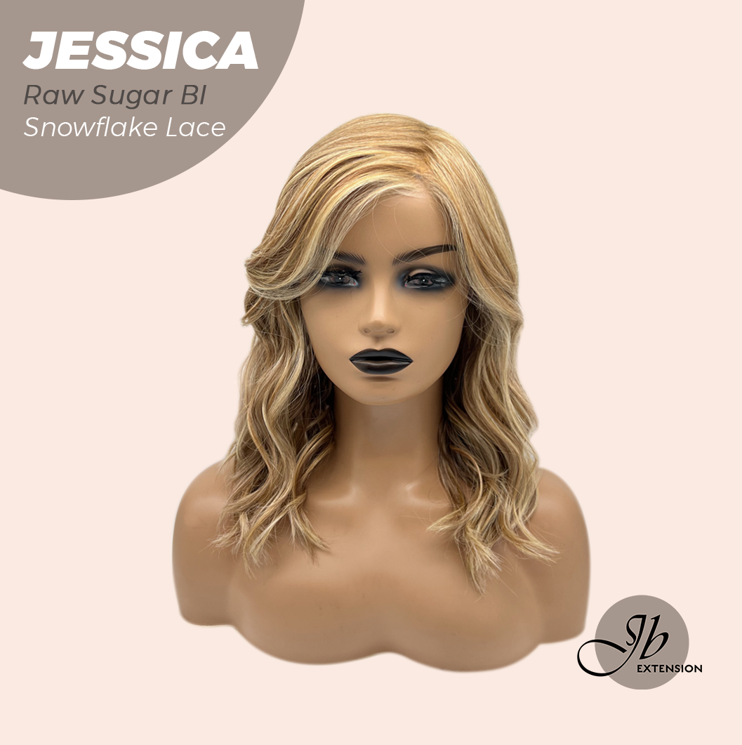 JBEXTENSION 16 Inches Raw Sugar Blonde Curly Pre-Cut Side Part Snowflake Lace Frontlace Glueless Wig JESSICA RAW SUGAR BLONDE【BENDY EAR TABS】