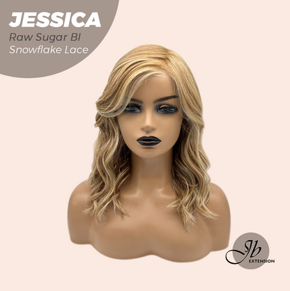 JBEXTENSION 16 Inches Raw Sugar Blonde Curly Pre-Cut Side Part Snowflake Lace Frontlace Glueless Wig JESSICA RAW SUGAR BLONDE【BENDY EAR TABS】