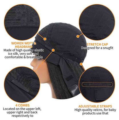 JBEXTENSION 12 Inches Short Hair Black Headband Wig RUSH FADE BOB - BLACK