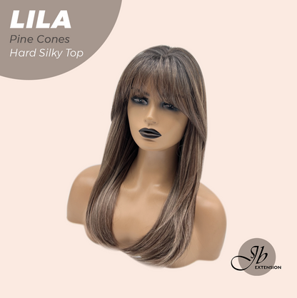 JBEXTENSION 20 Inches Scalpiana Pine Cones Wolf Cut 3.5X4 Hard Silky Top Natural Scalp Effect Wig With Bangs LILA PINE CONES