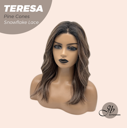 JBEXTENSION 18 Inches Pine Cones Pre-Cut Snowflake Lace Frontlace Glueless Wig TERESA PINE CONES【PERMATEASE】【BENDY EAR TABS】- M/L